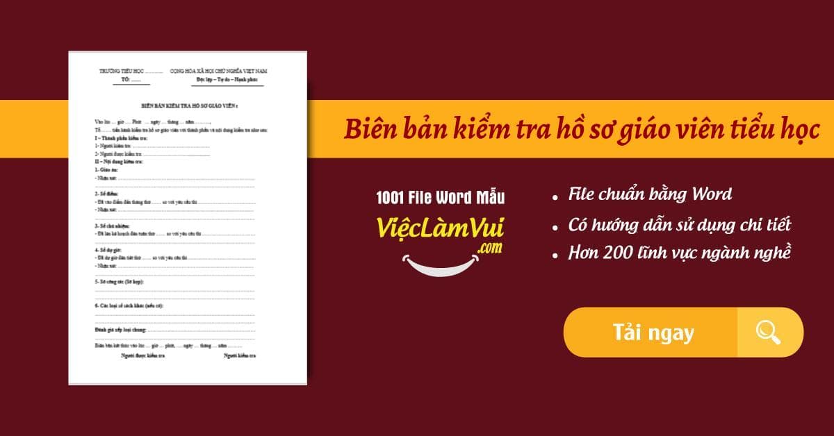 Biên bản kiểm tra hồ sơ giáo viên tiểu học file Word