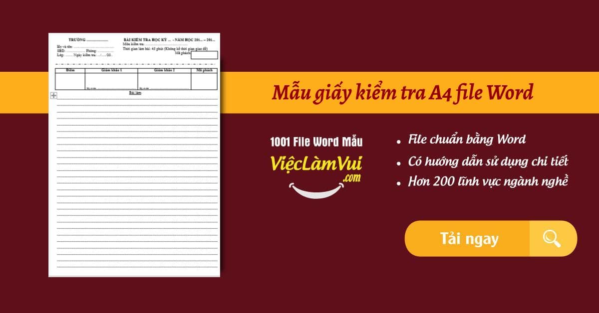 Mẫu giấy kiểm tra A4 file Word