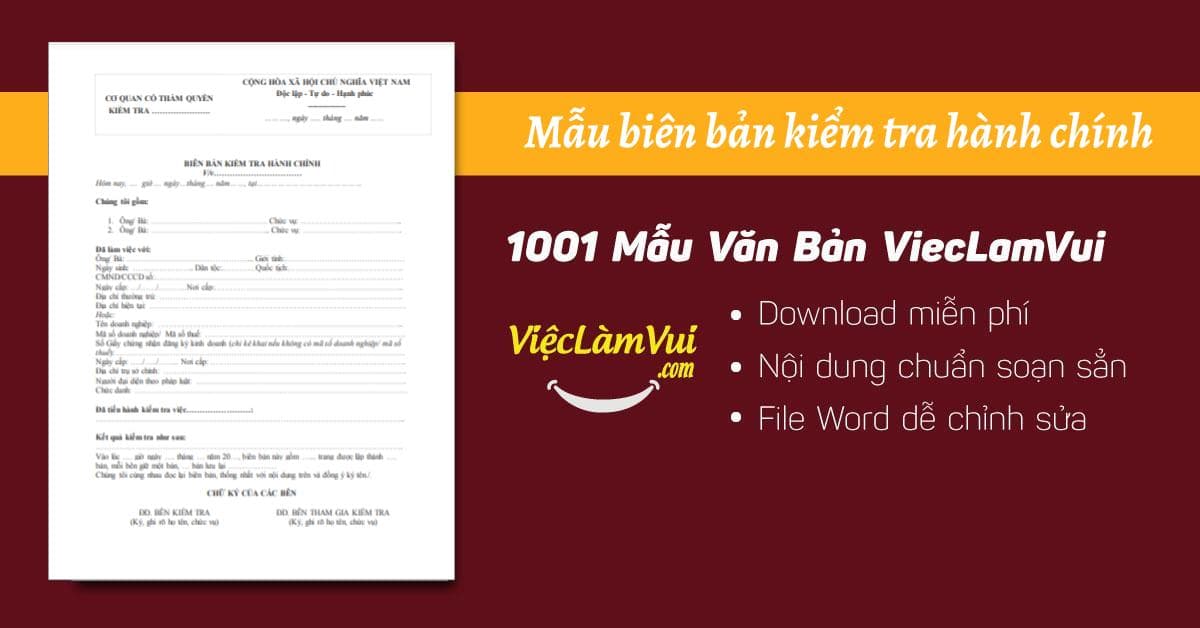 Mẫu biên bản kiểm tra hành chính file Word