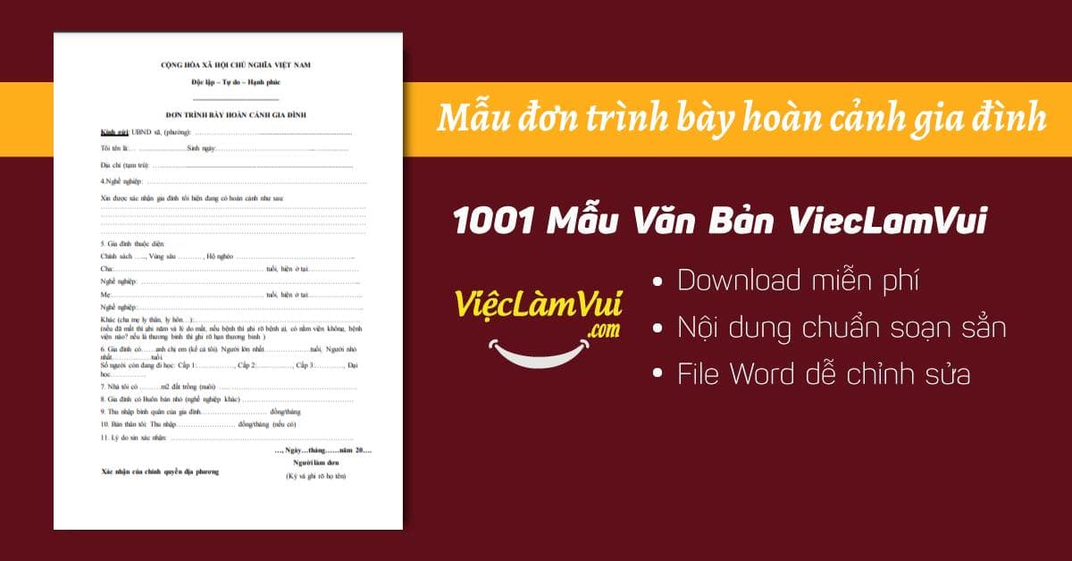 Mẫu đơn trình bày hoàn cảnh gia đình file Word