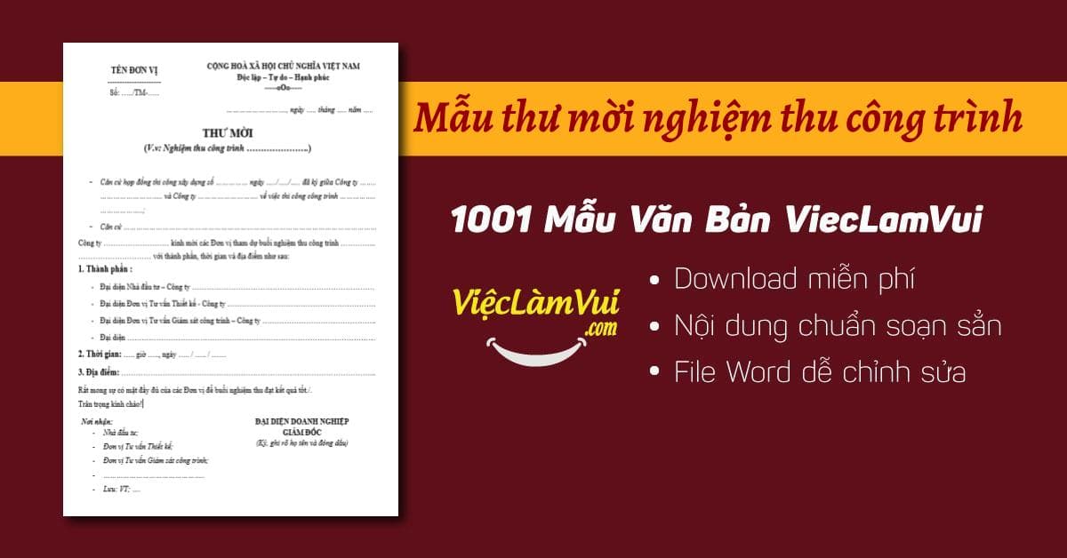 Mẫu thư mời nghiệm thu công trình file Word