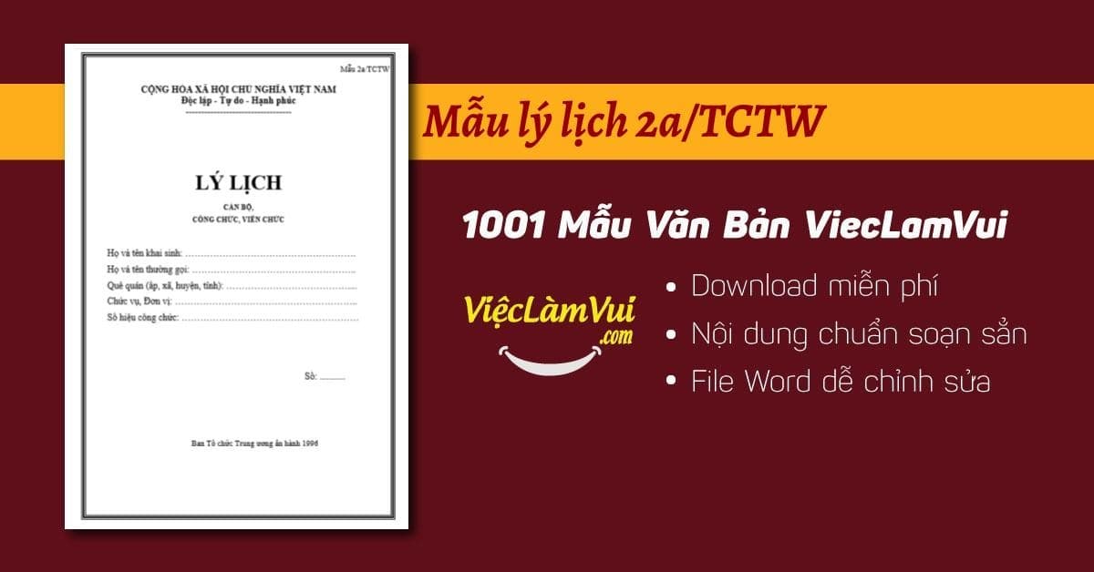 Mẫu Lý lịch 2a/TCTW file Word