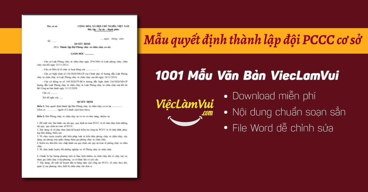 Mẫu quyết định thành lập đội PCCC cơ sở file Word