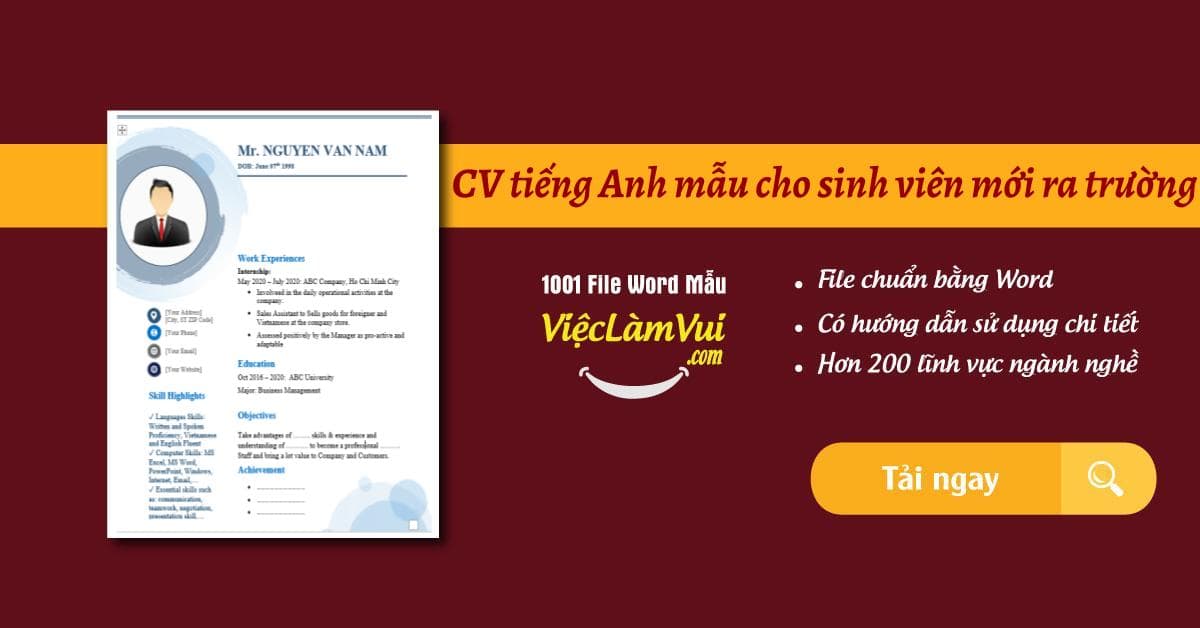 CV tiếng Anh mẫu cho sinh viên mới ra trường file Word
