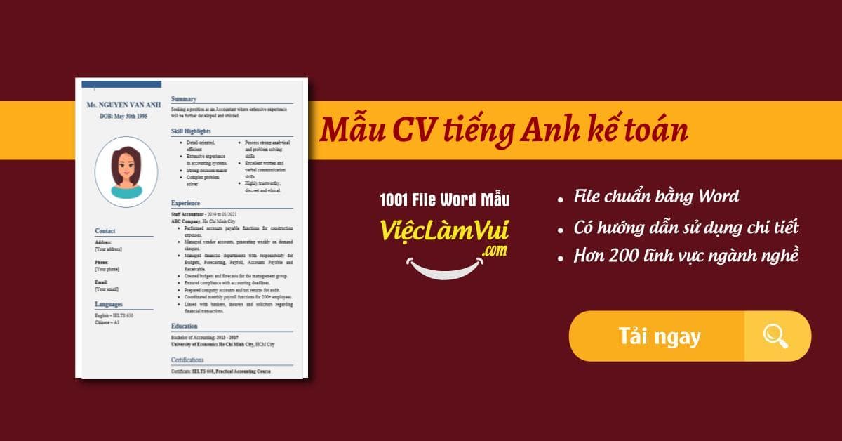 Mẫu CV tiếng Anh kế toán file Word