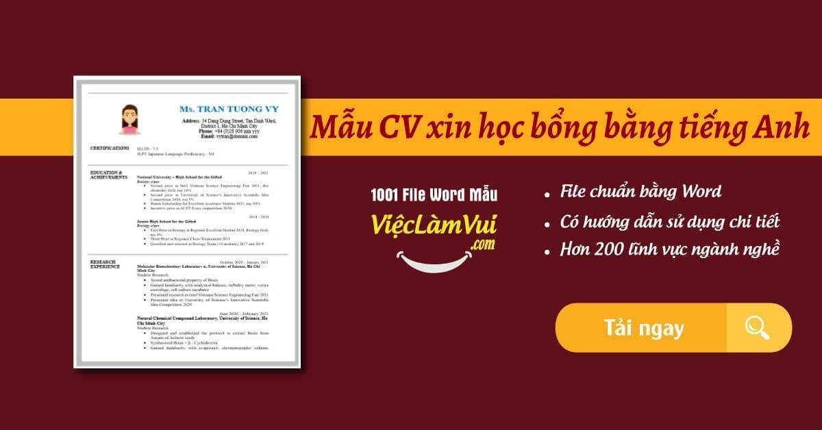 Mẫu CV xin học bổng bằng tiếng Anh file Word