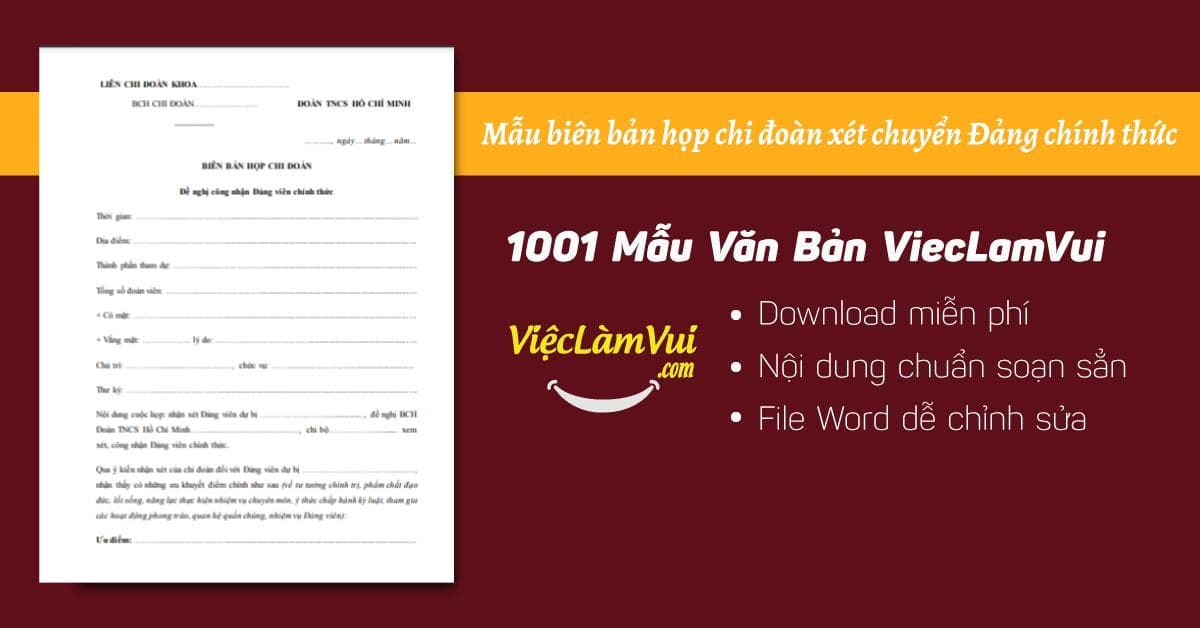 Biên bản họp chi đoàn xét chuyển Đảng chính thức file Word