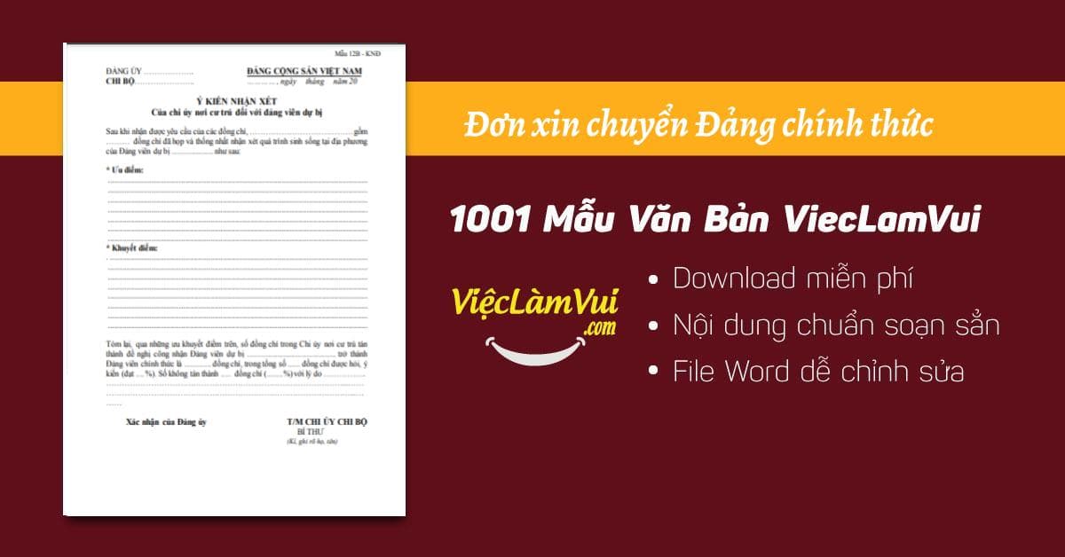 Nhận xét Đảng viên dự bị chuyển Đảng chính thức - Mẫu 12B-KNĐ file Word