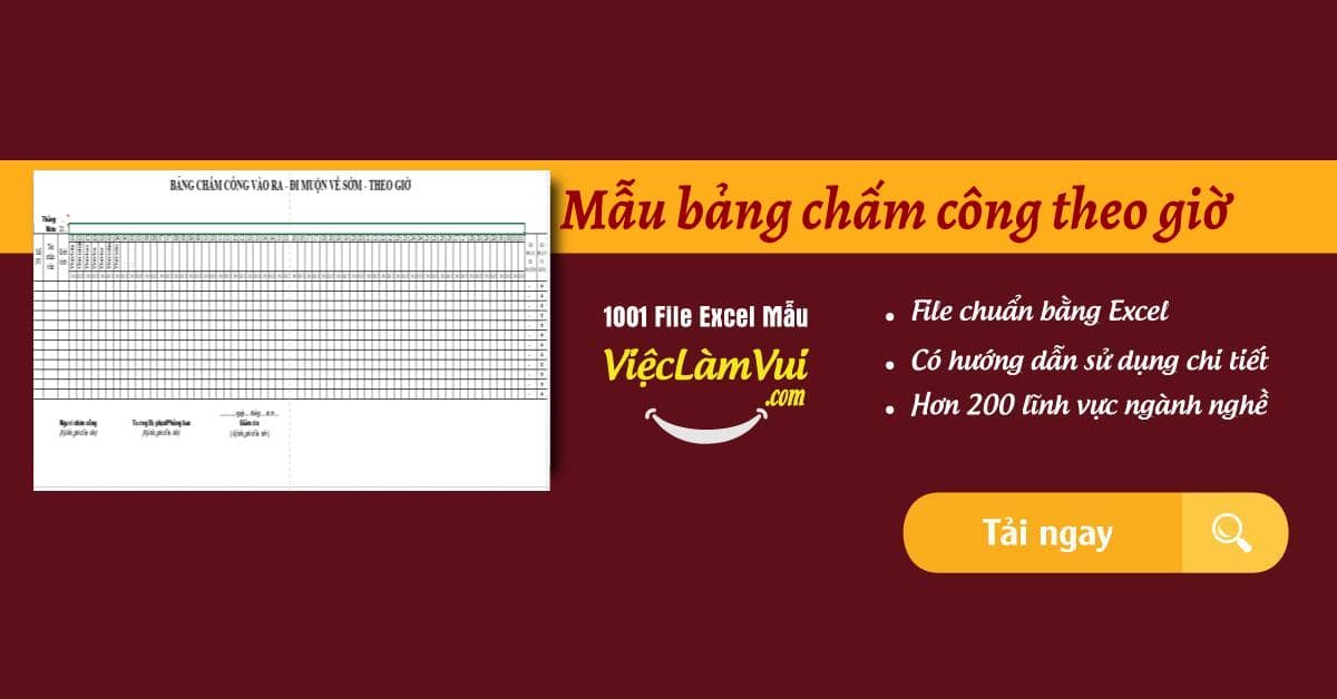 Mẫu bảng chấm công theo giờ file Excel