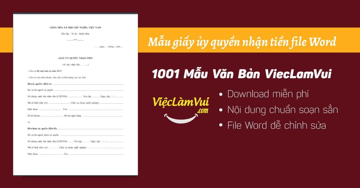 Mẫu giấy ủy quyền nhận tiền file Word