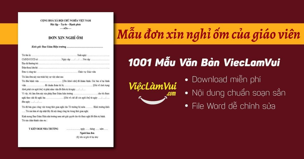 Mẫu đơn xin nghỉ ốm của giáo viên file Word chuẩn nhất