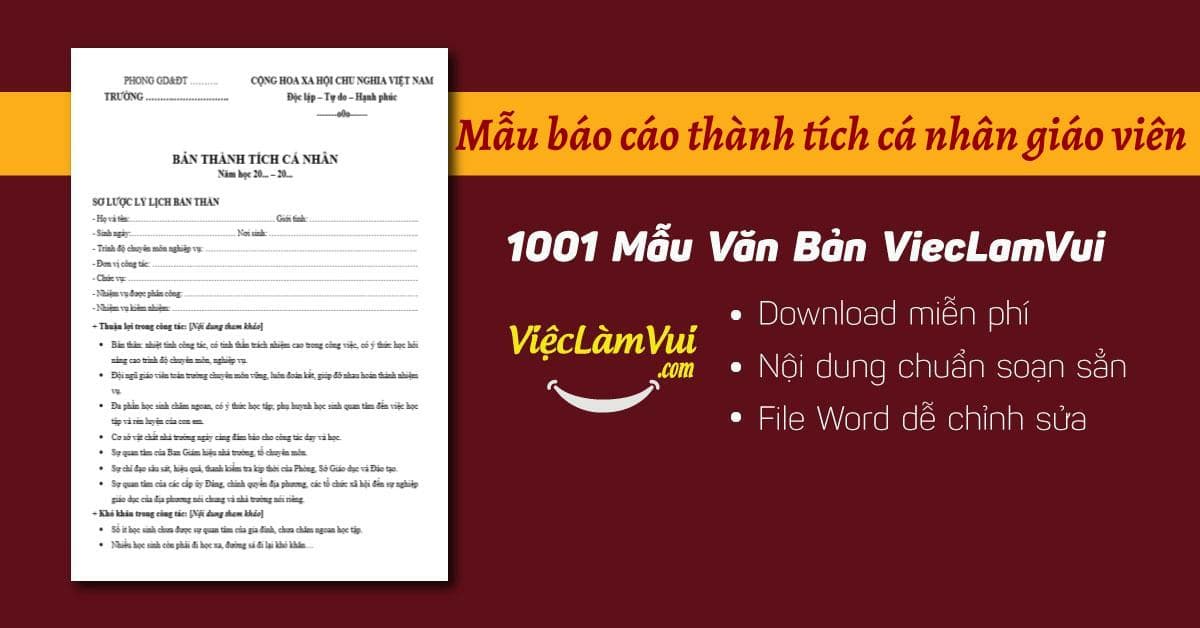 Mẫu báo cáo thành tích cá nhân giáo viên file Word chuẩn nhất