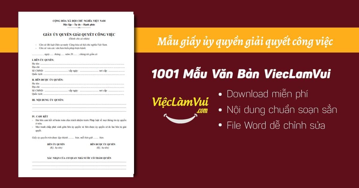 Mẫu giấy ủy quyền giải quyết công việc file Word