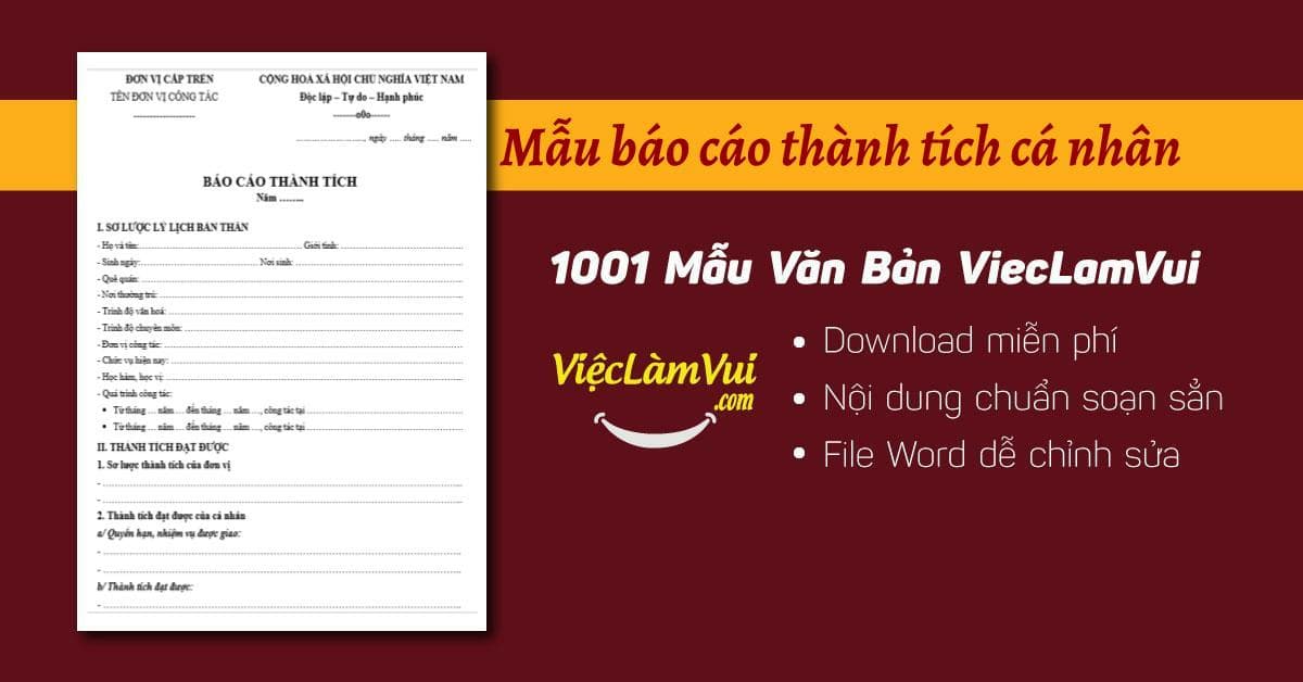 Mẫu báo cáo thành tích cá nhân cập nhật mới nhất file Word