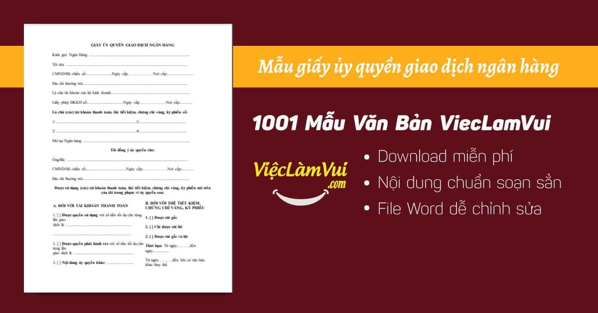 Mẫu giấy ủy quyền giao dịch ngân hàng file Word