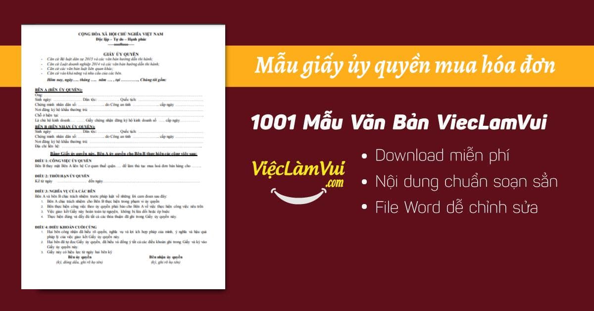 Mẫu giấy ủy quyền mua hóa đơn file Word