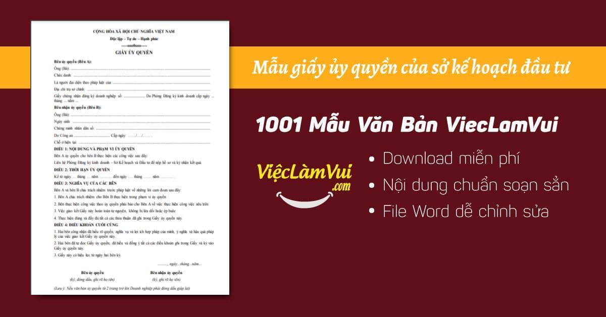 Mẫu giấy ủy quyền của Sở Kế Hoạch Đầu Tư file Word