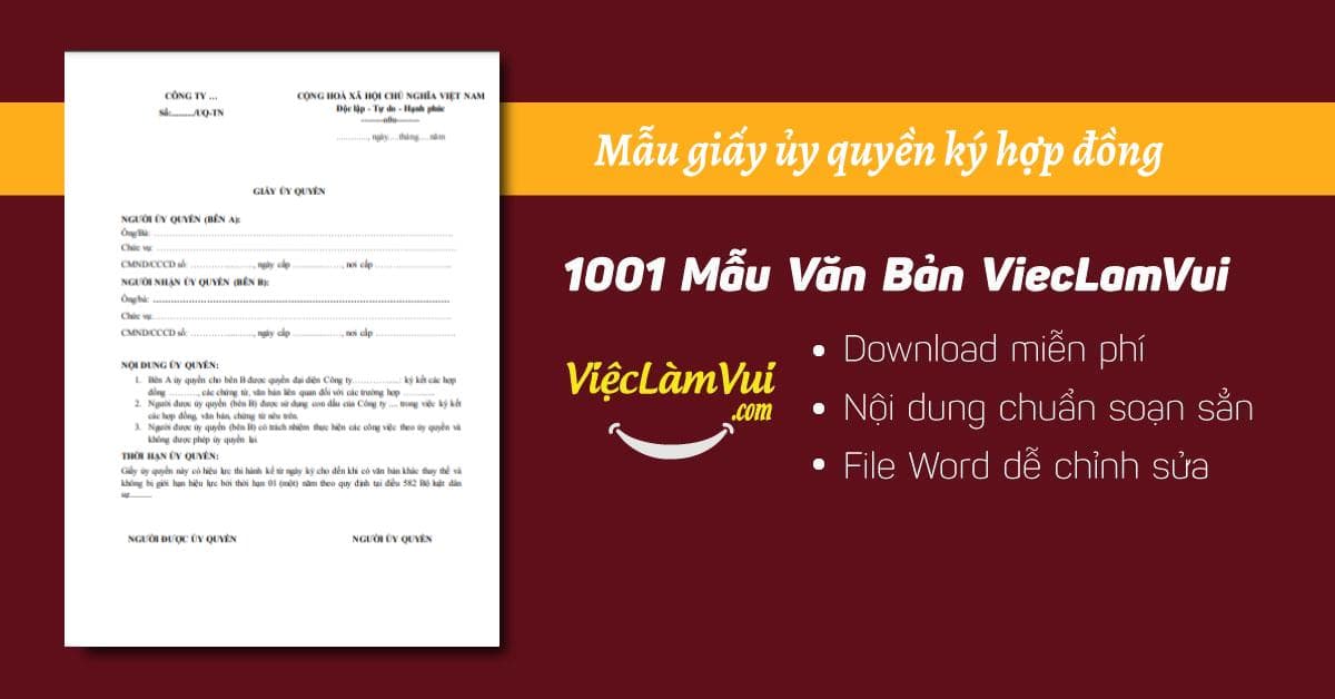 Mẫu giấy ủy quyền ký hợp đồng file Word