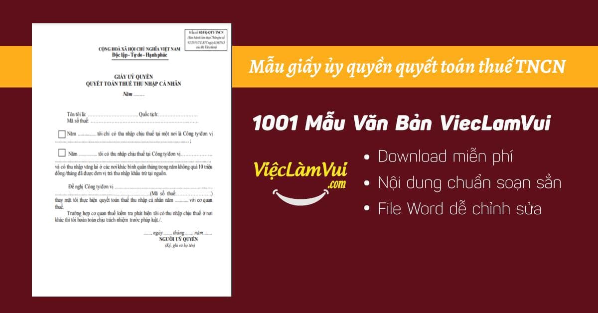 Giấy ủy quyền quyết toán thuế TNCN - mẫu 02/UQ-QTT-TNCN file Word