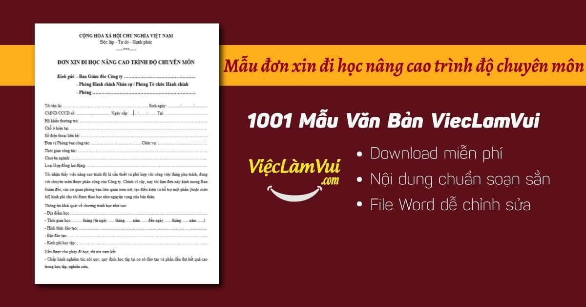Mẫu đơn xin đi học nâng cao trình độ chuyên môn file Word