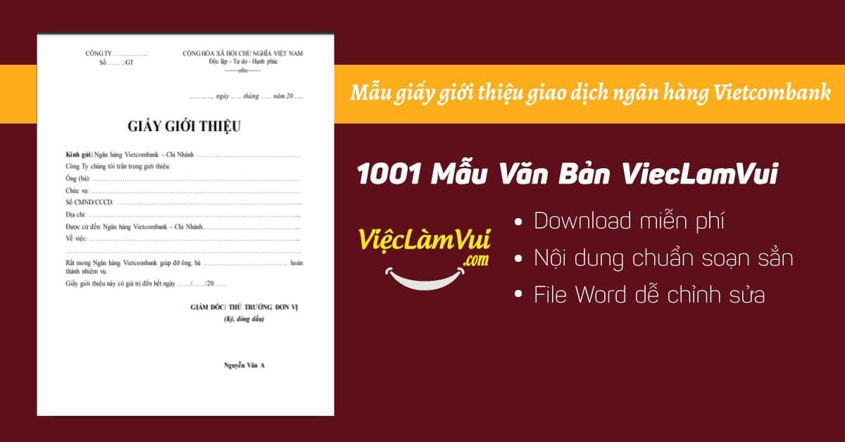 Mẫu giấy giới thiệu giao dịch ngân hàng Vietcombank file Word