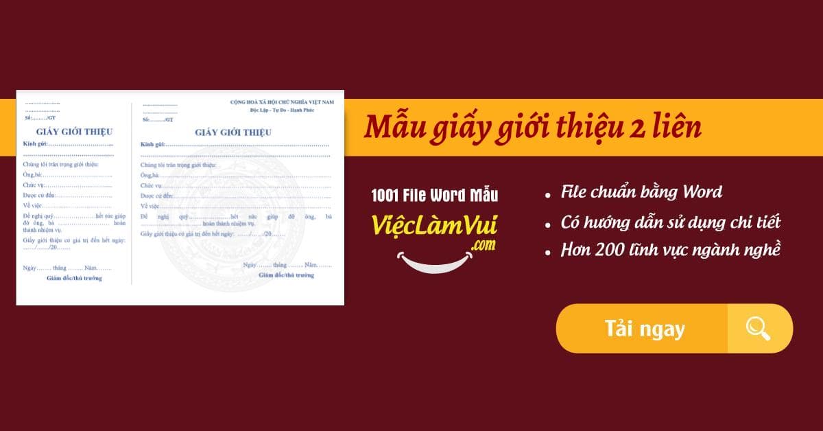 Mẫu giấy giới thiệu 2 liên file Word
