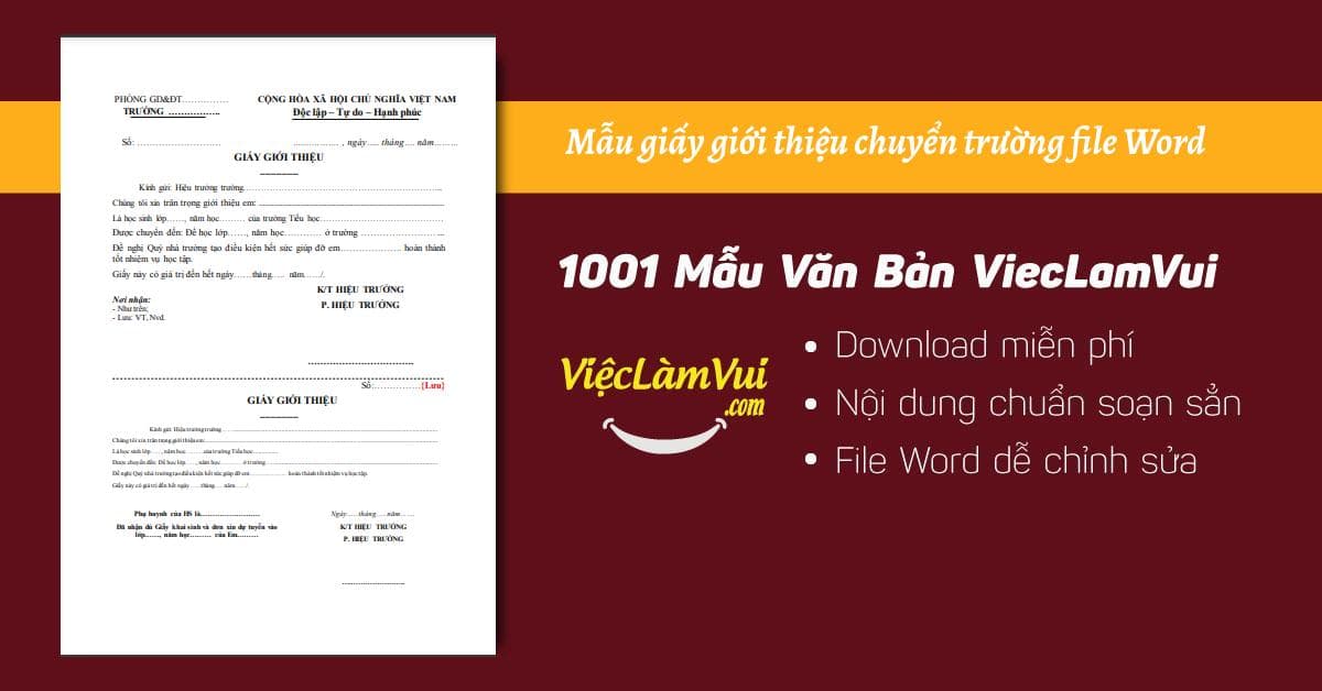 Mẫu giấy giới thiệu chuyển trường file Word