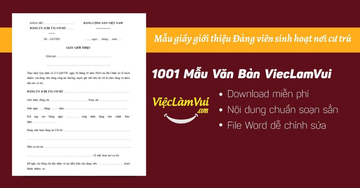 Mẫu giấy giới thiệu Đảng viên sinh hoạt nơi cư trú file Word