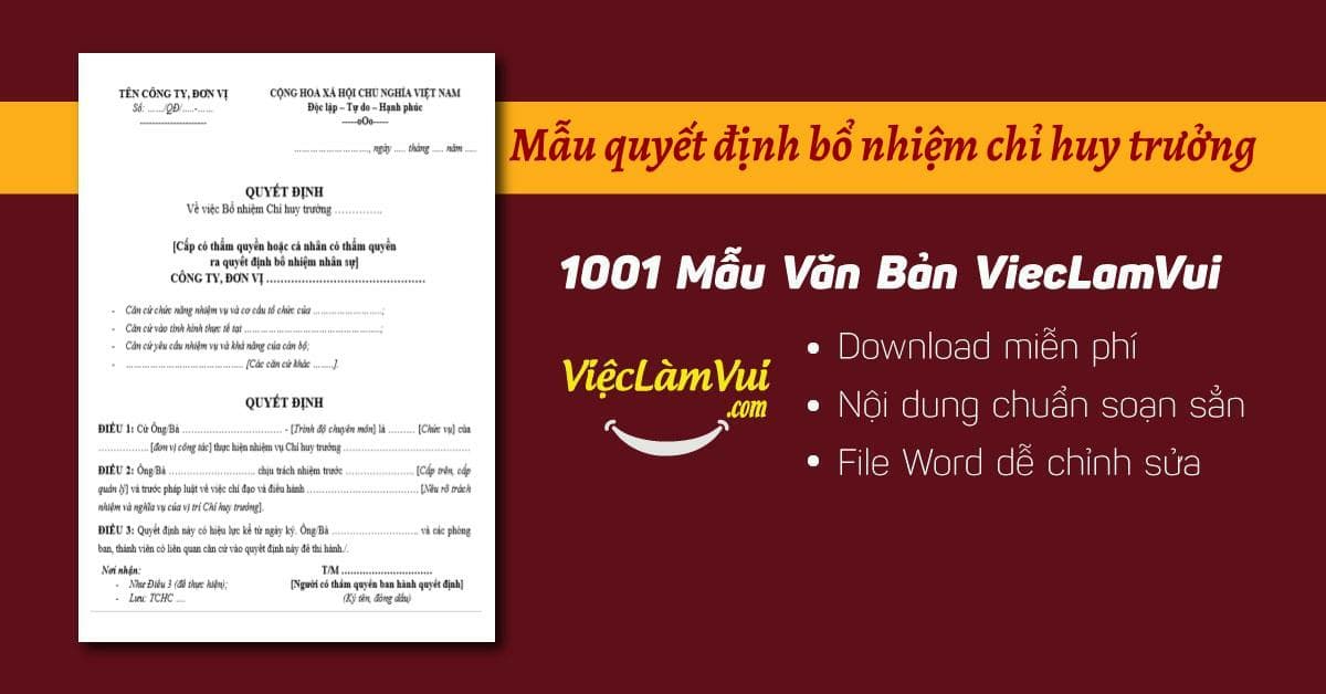 Mẫu quyết định bổ nhiệm chỉ huy trưởng file Word
