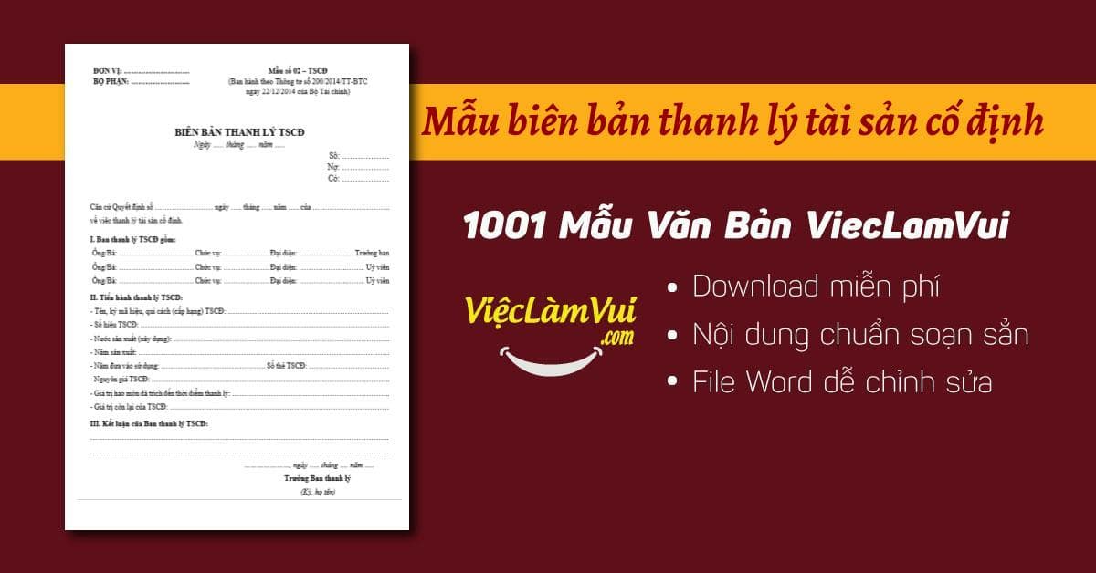 Mẫu biên bản thanh lý tài sản cố định file Word