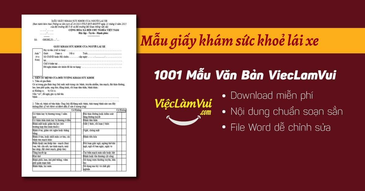Mẫu giấy khám sức khoẻ lái xe cập nhật mới nhất file Word