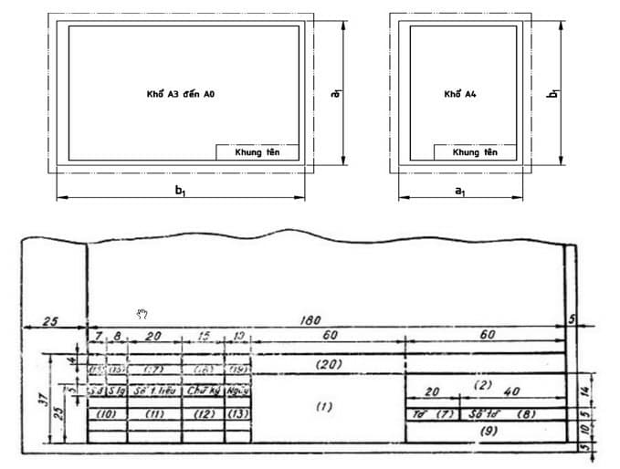 Mẫu khung tên bản vẽ Autocad, khung tên bản vẽ A4, A3, A2, A1, A0 chuẩn nhất