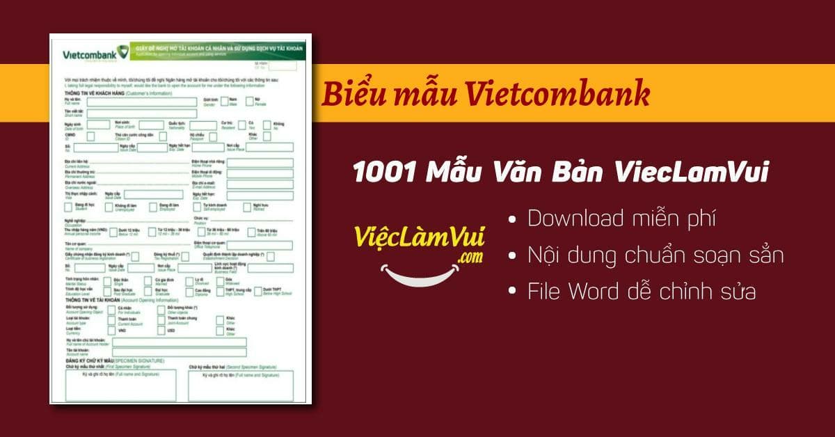 Mẫu biểu mẫu Vietcombank chuẩn file Word