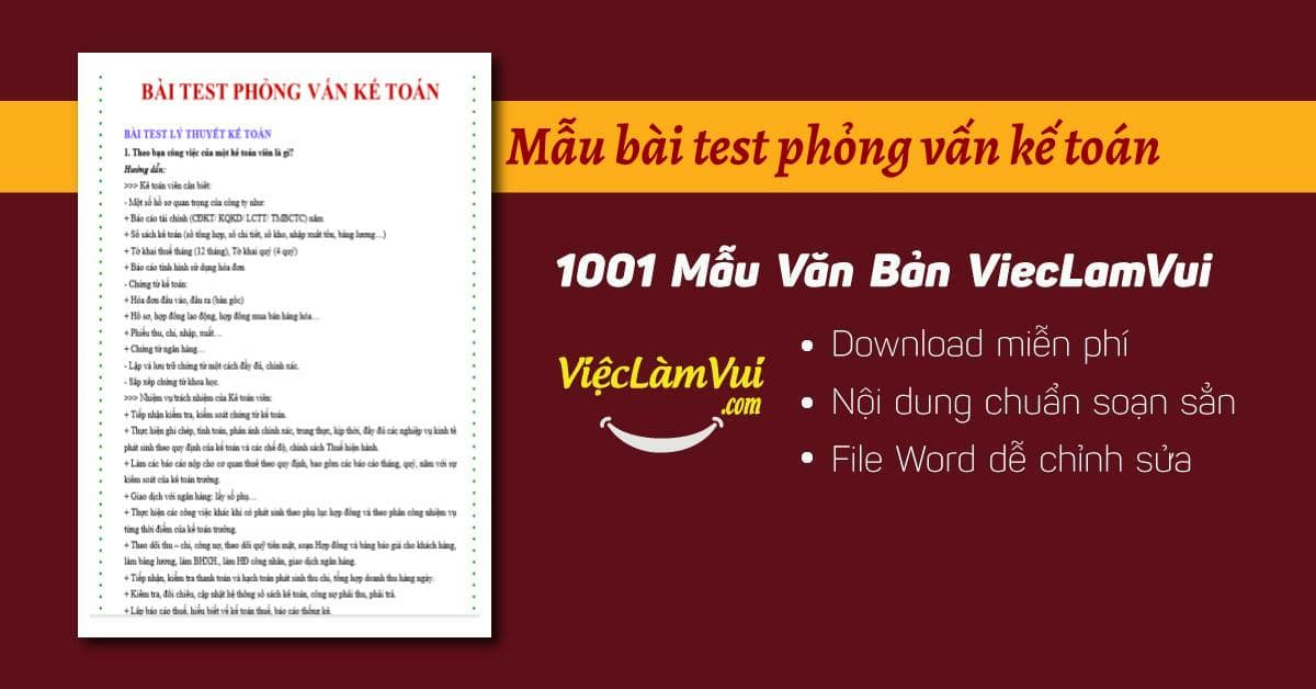 Mẫu bài test phỏng vấn kế toán chuẩn, chuyên nghiệp file Word
