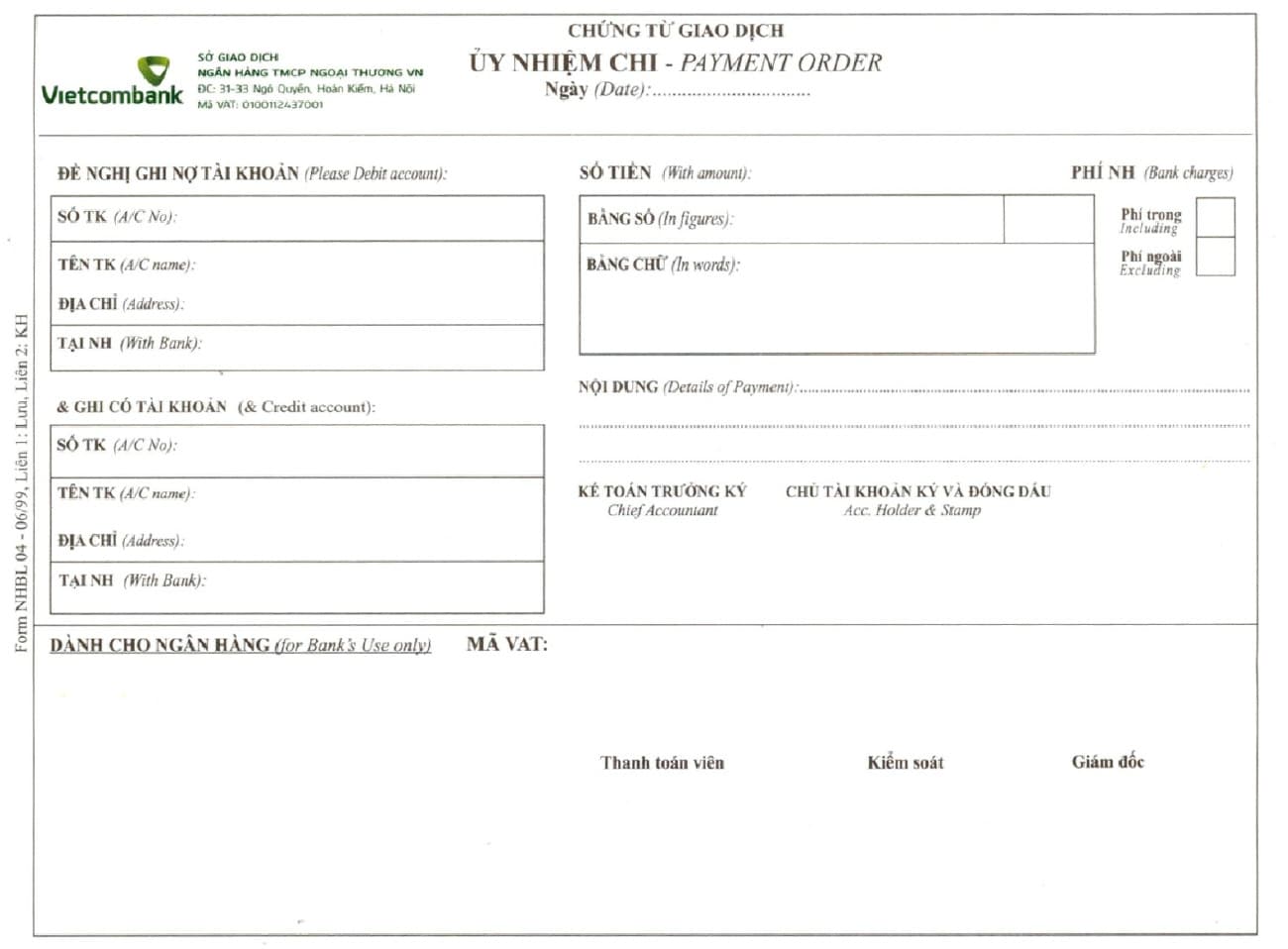Mẫu UNC Vietcombank file PDF