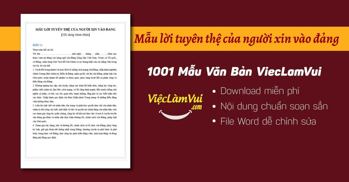 Mẫu lời tuyên thệ của người xin vào đảng file Word