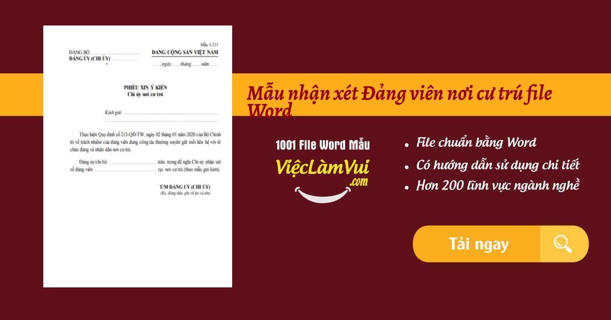 Mẫu nhận xét Đảng viên nơi cư trú file Word