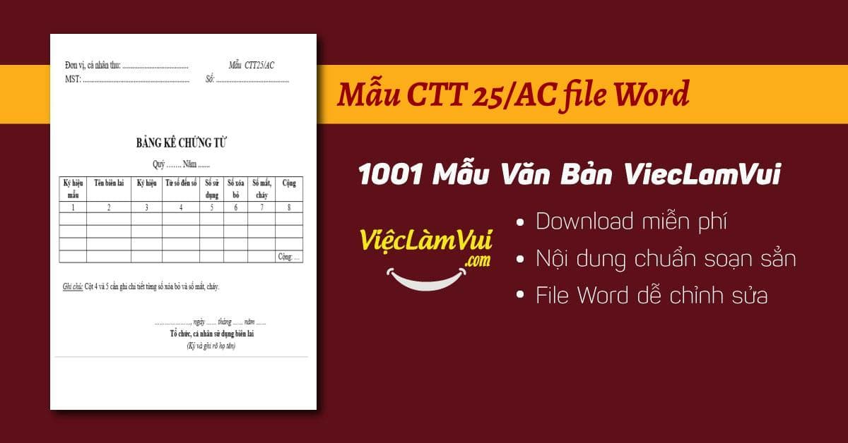 Mẫu CTT25/AC - Bảng kê chứng từ khấu trừ thuế TNCN file Word