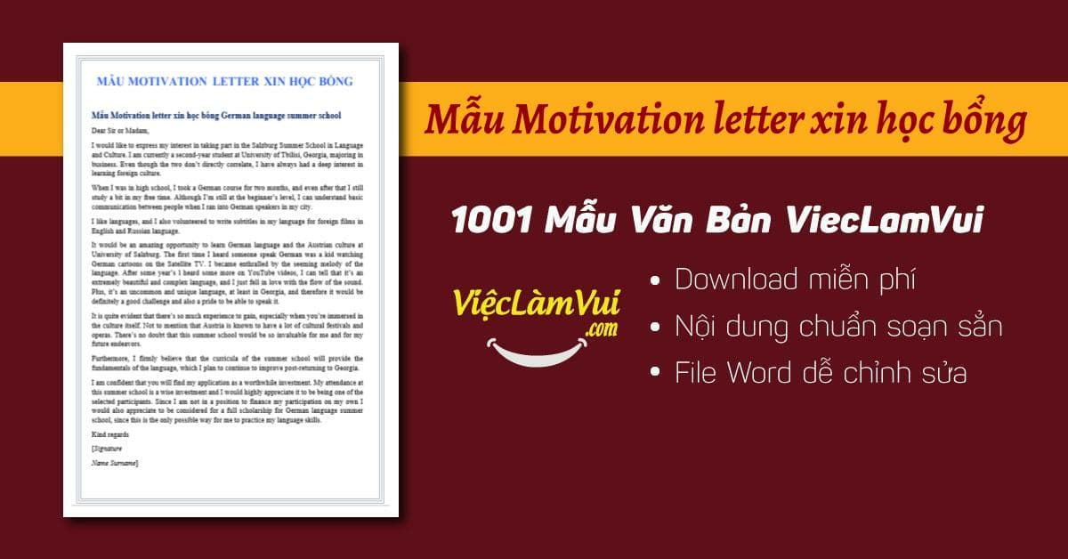 Mẫu Motivation Letter xin học bổng file Word