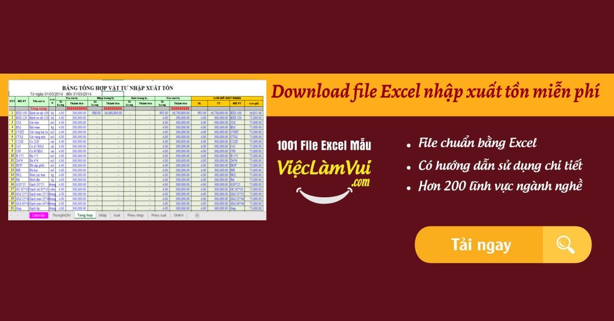 Download file Excel nhập xuất tồn đơn giản miễn phí