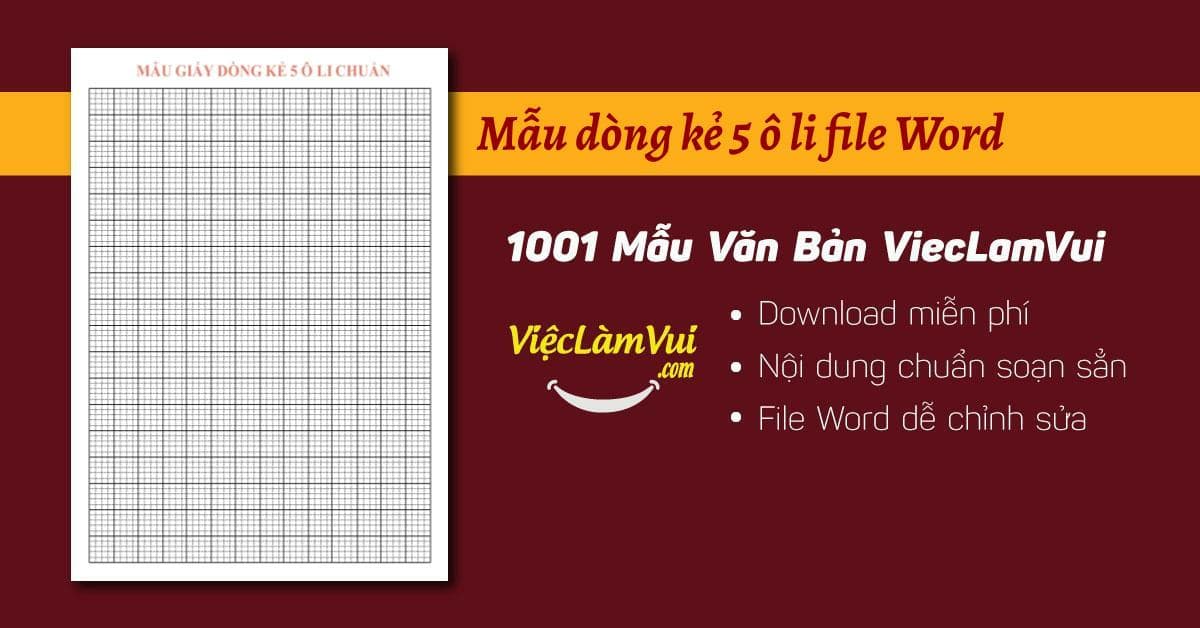 Download mẫu dòng kẻ 5 ô li chuẩn file Word