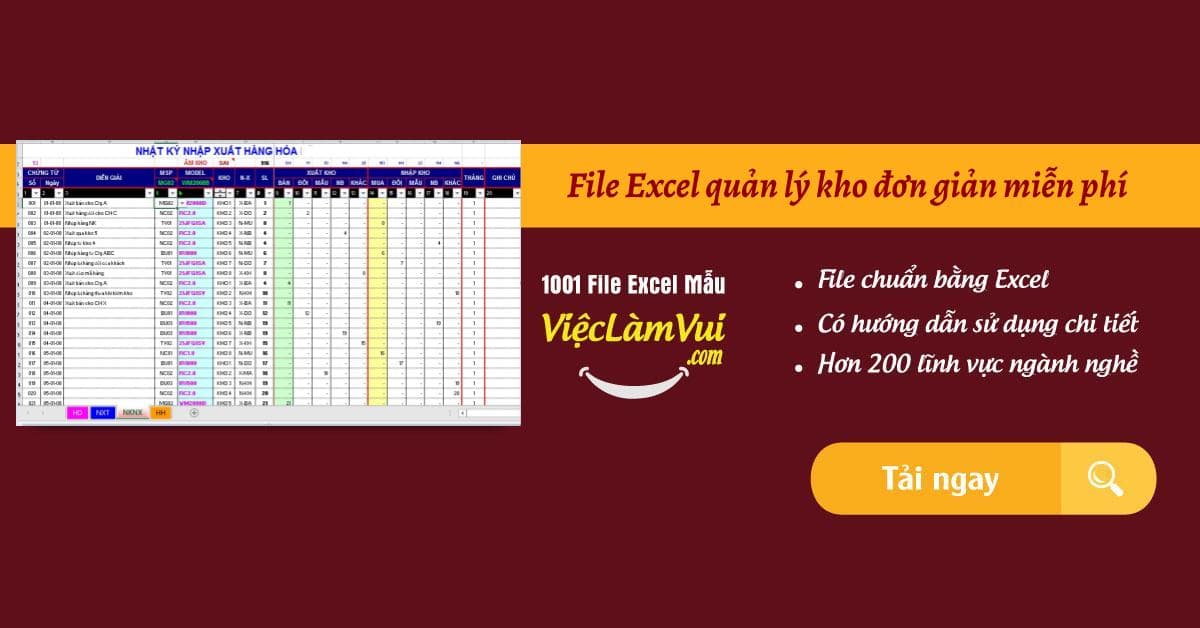 File Excel quản lý kho đơn giản miễn phí