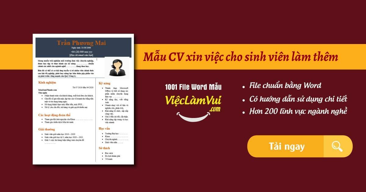 Mẫu CV xin việc cho sinh viên làm thêm file Word