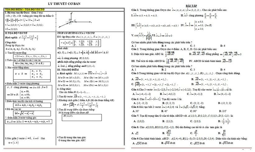Mẫu trắc nghiệm oxyz file Word - Bài tập trắc nghiệm không gian Oxyz luyện thi THPT Quốc gia