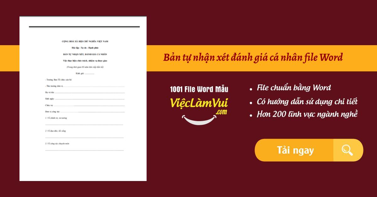 Bản tự nhận xét đánh giá cá nhân file Word