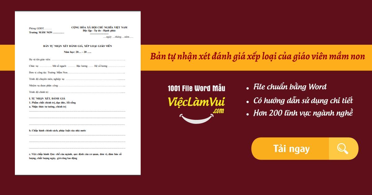 Bản tự nhận xét đánh giá xếp loại của giáo viên mầm non file Word