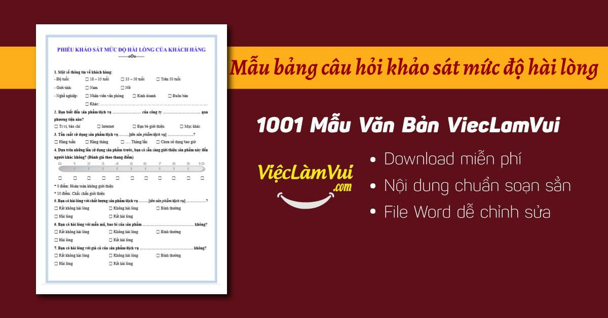 Mẫu bảng câu hỏi khảo sát mức độ hài lòng file Word