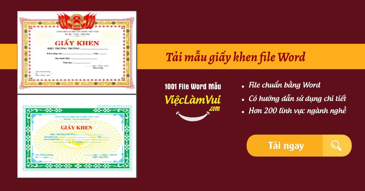 Tải mẫu giấy khen file Word