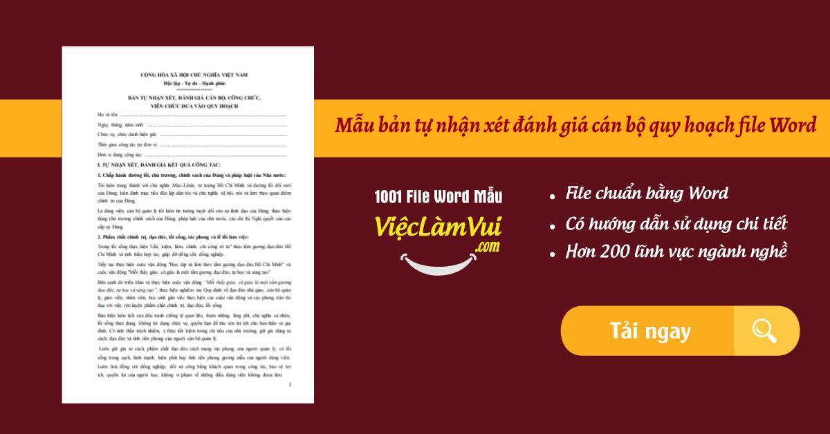 Bản tự nhận xét đánh giá cán bộ quy hoạch file Word