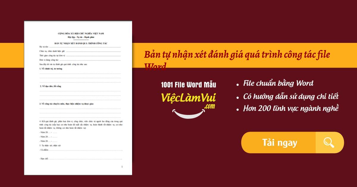 Bản tự nhận xét đánh giá quá trình công tác file Word
